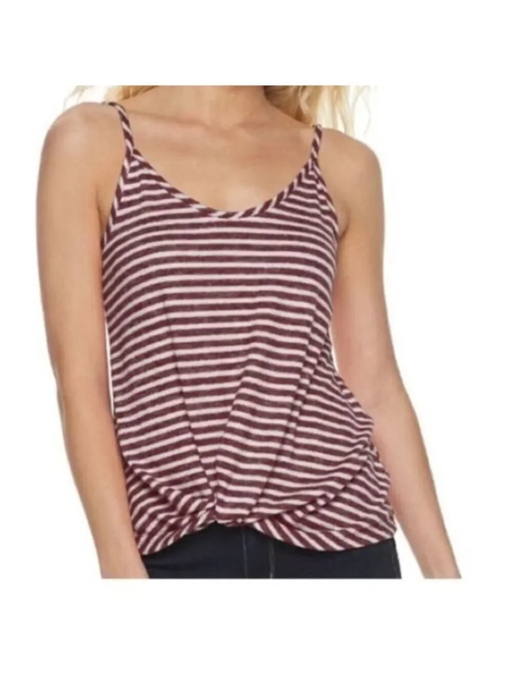 SO spaghetti strap striped top w/ knotted front Woman’s Juniors size L - Picture 4 of 14